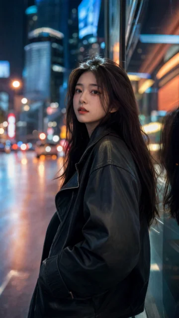 都市霓虹少女人像手机壁纸