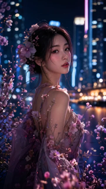 都市花卉人像手机壁纸
