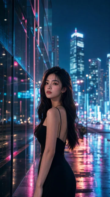 都市霓虹中的城市美人手机壁纸