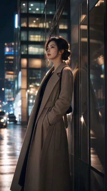 都市光影中的优雅女性手机壁纸