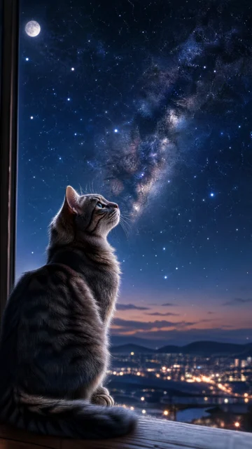 猫咪星空写实手机壁纸