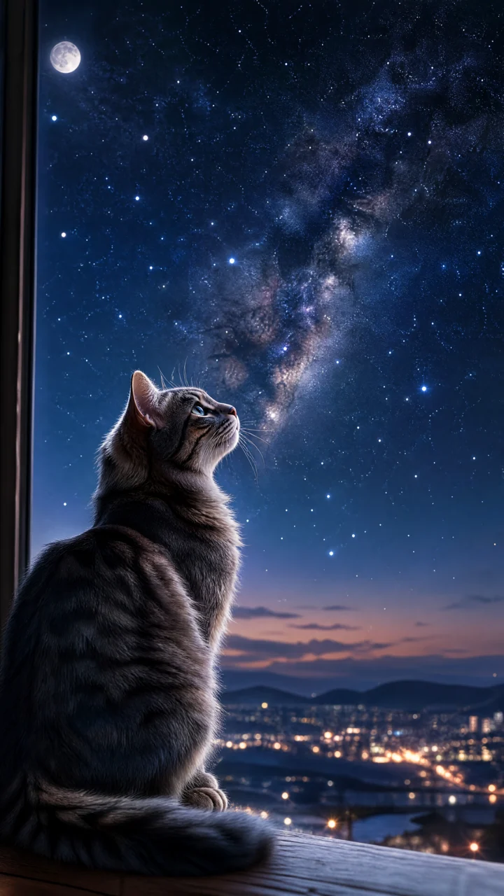 猫咪星空写实手机壁纸