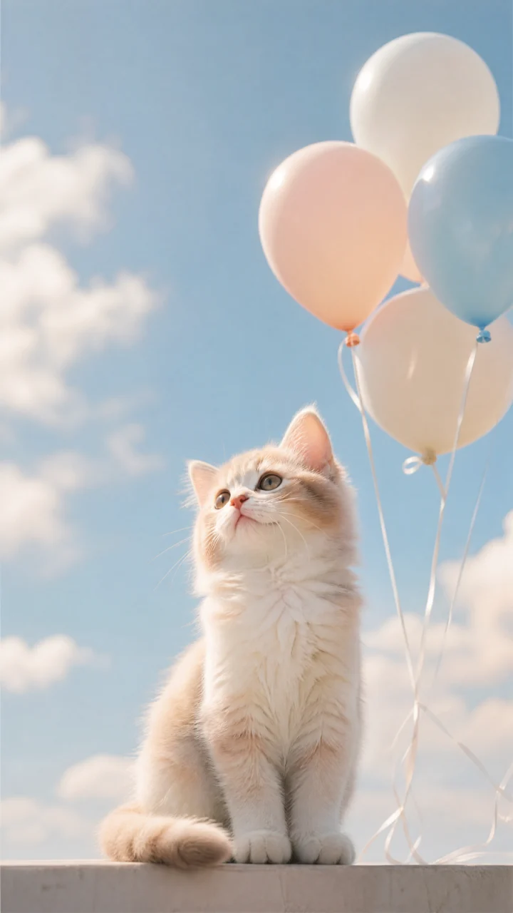 小猫气球写实手机壁纸