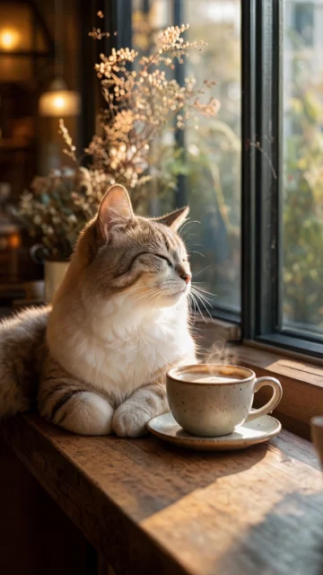 猫咪咖啡写实手机壁纸