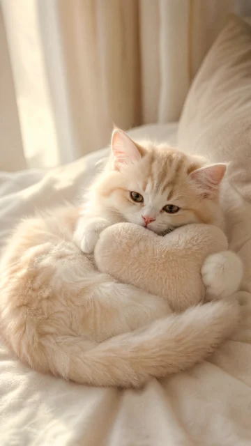 小猫抱枕写实手机壁纸