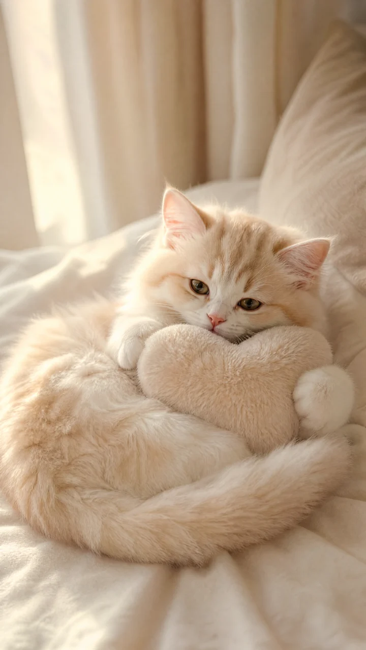 小猫抱枕写实手机壁纸