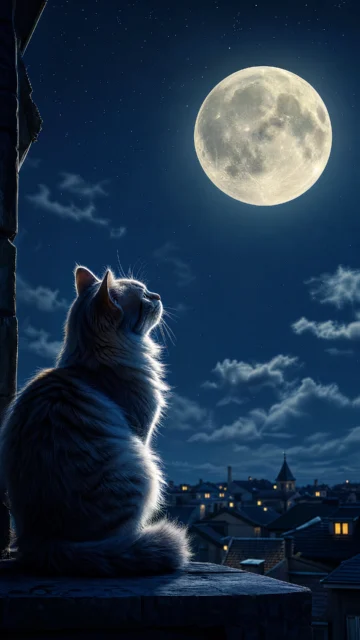 猫咪月亮写实手机壁纸