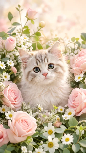 猫咪花环写实手机壁纸