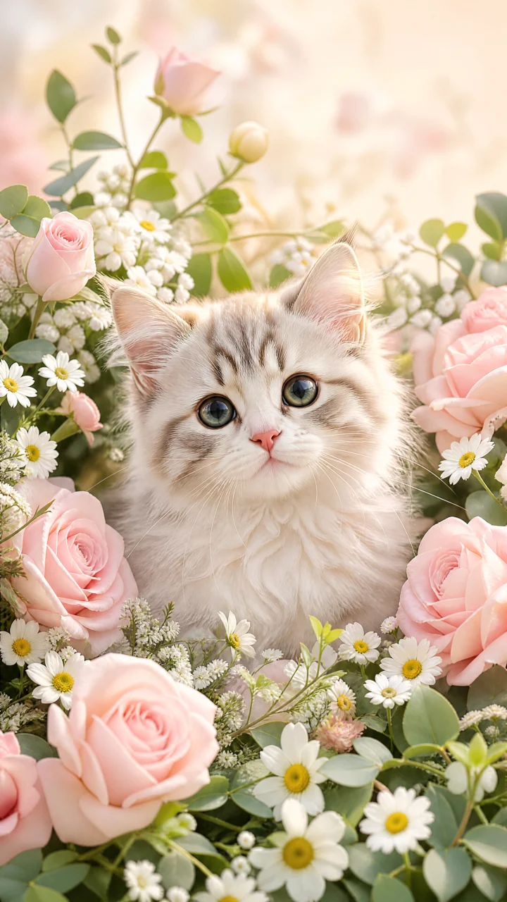 猫咪花环写实手机壁纸