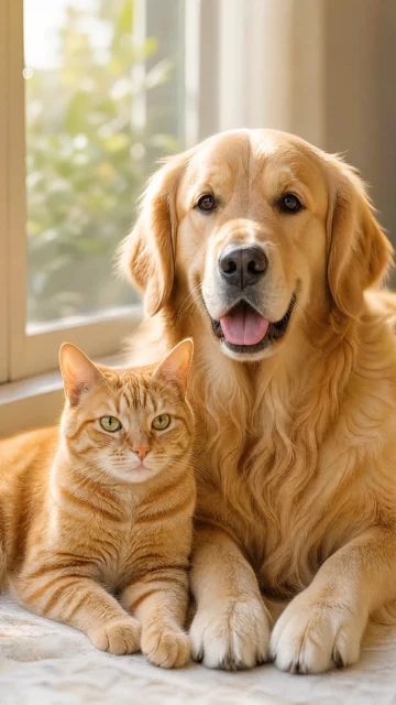 猫狗同框温馨写实手机壁纸