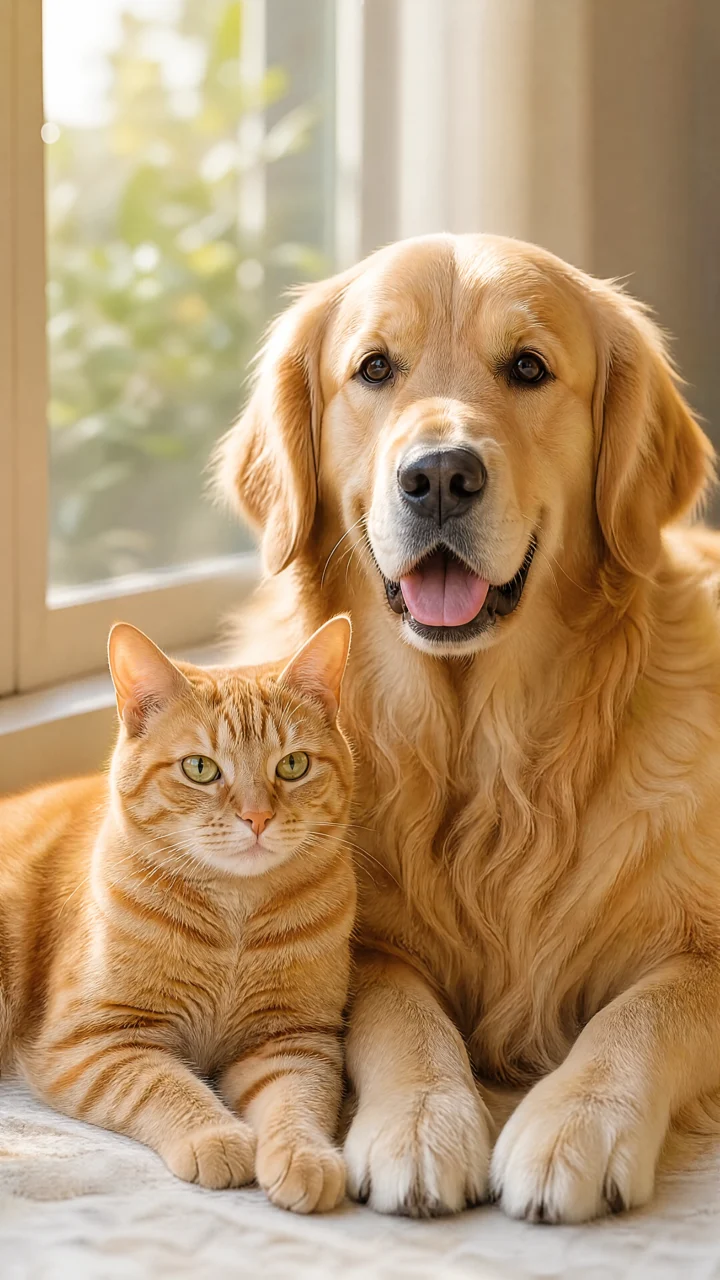 猫狗同框温馨写实手机壁纸