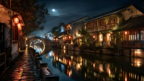 古镇夜景桌面壁纸