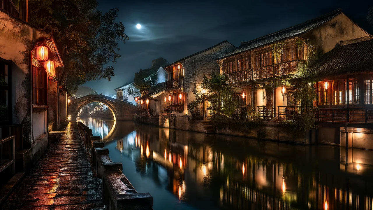 古镇夜景桌面壁纸
