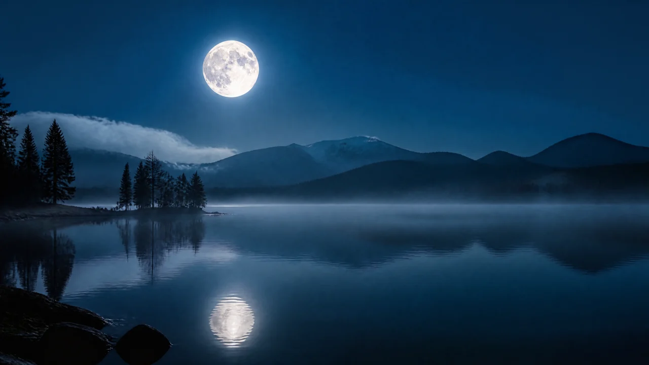 月夜湖面静谧桌面壁纸