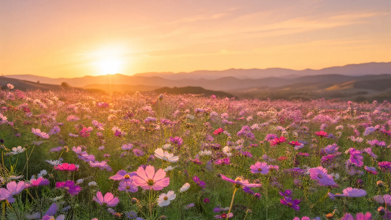 浪漫花田夕阳桌面壁纸