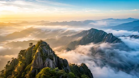 山巅云雾写实桌面壁纸