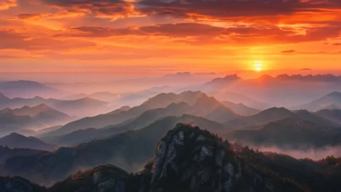 远山落霞写实风景桌面壁纸