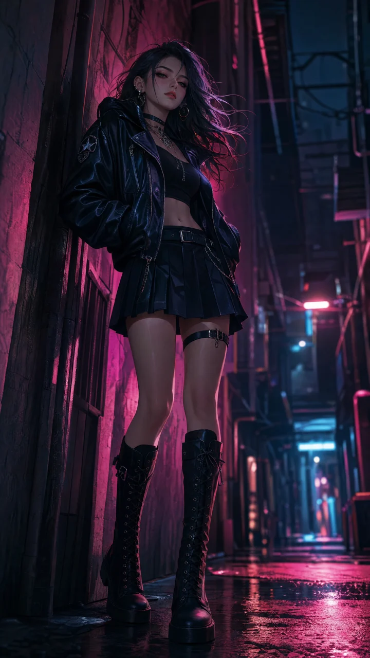 霓虹街头不良少女手机壁纸