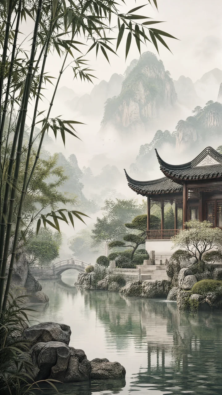 中式园林水墨手机壁纸