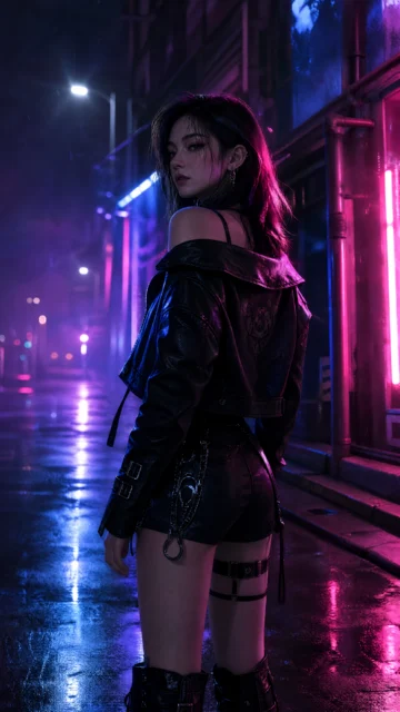 霓虹街头不良少女手机壁纸