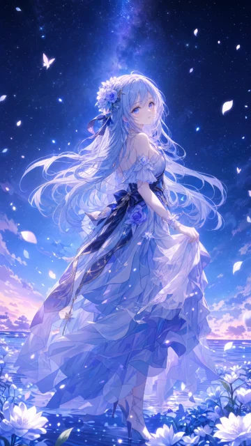 星夜幻想二次元少女手机壁纸