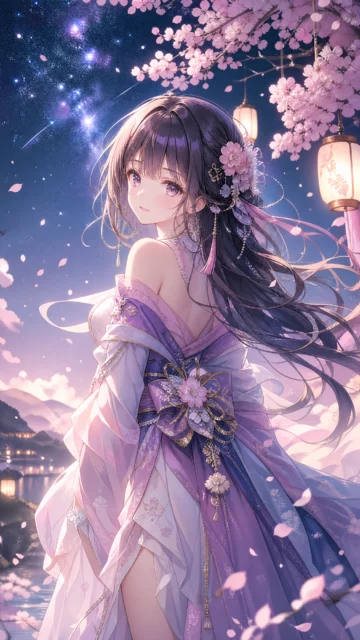 梦幻樱光二次元少女手机壁纸