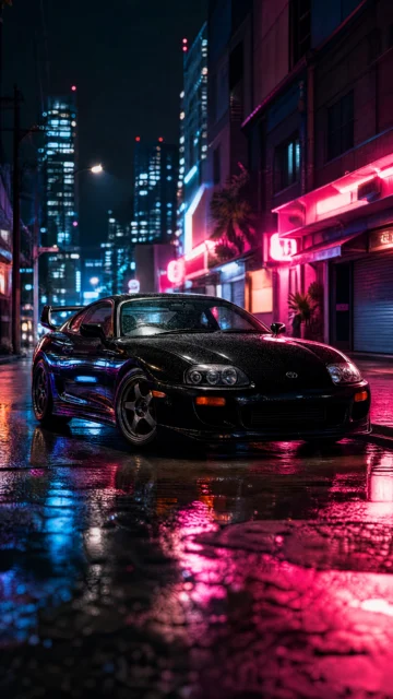 1993年丰田Supra霓虹街头手机壁纸