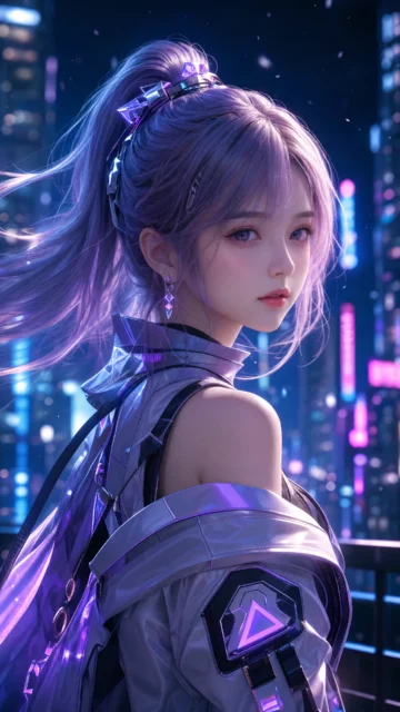 梦幻霓虹3D动漫少女手机壁纸