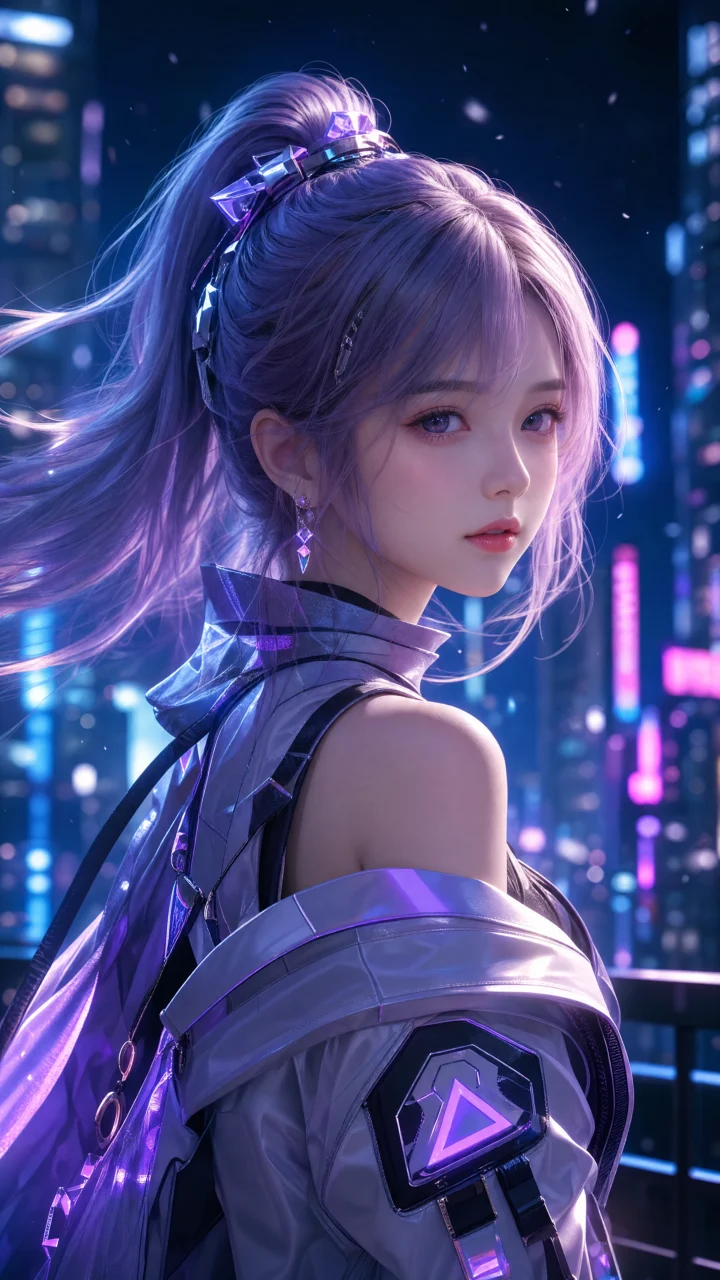 梦幻霓虹3D动漫少女手机壁纸