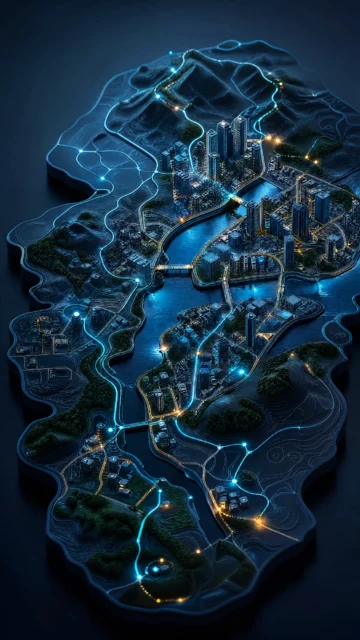 未来感3D城市地图手机壁纸