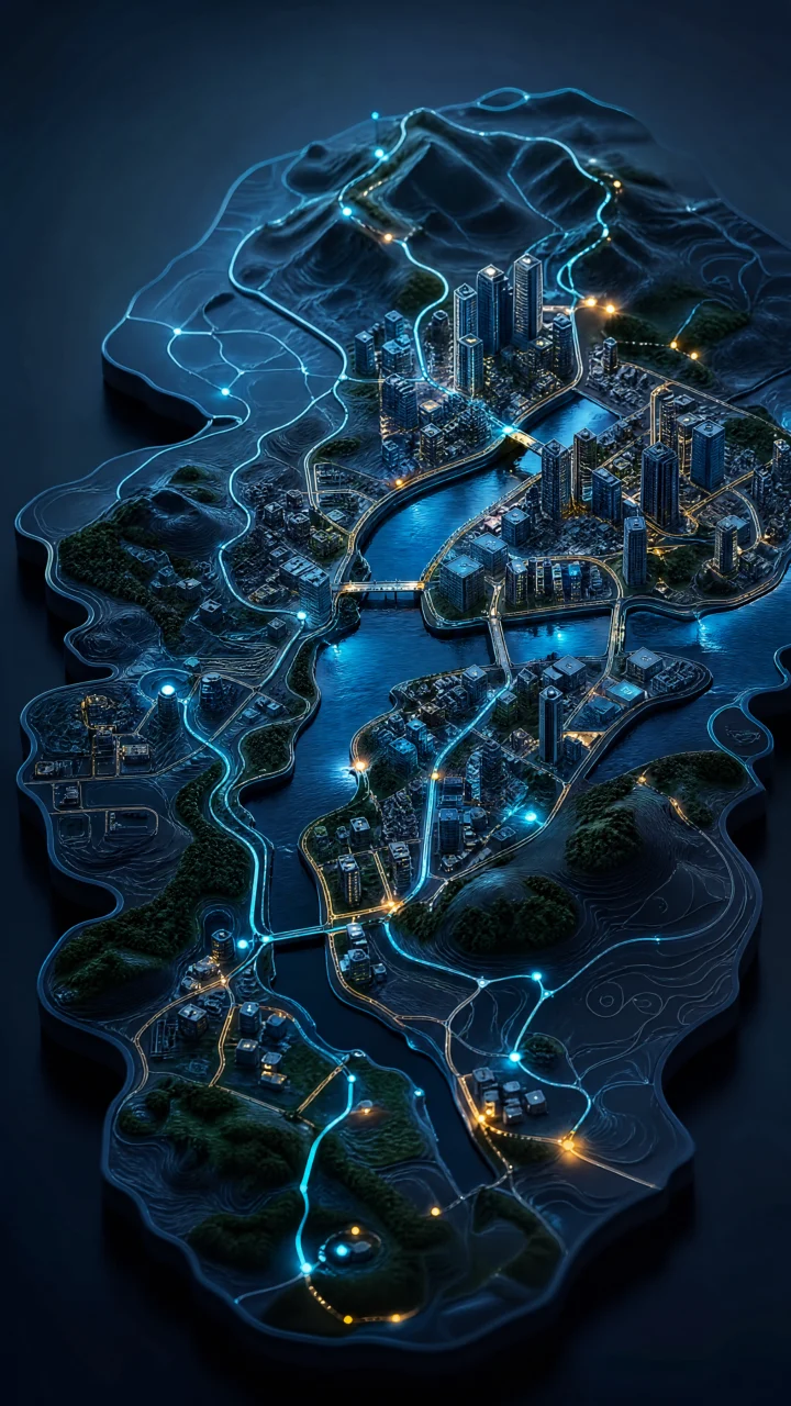 未来感3D城市地图手机壁纸