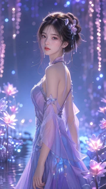 梦幻霓虹3D少女手机壁纸