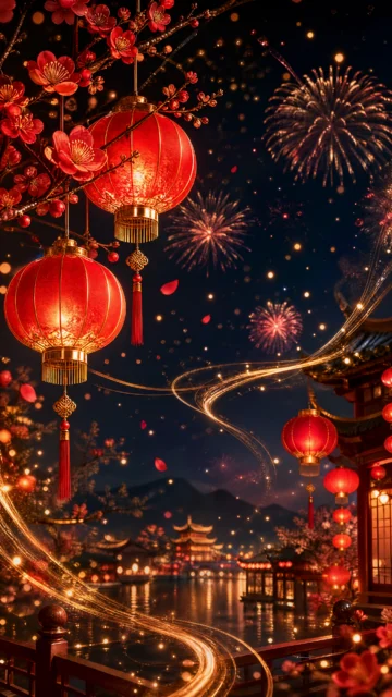 新年红金烟花手机壁纸