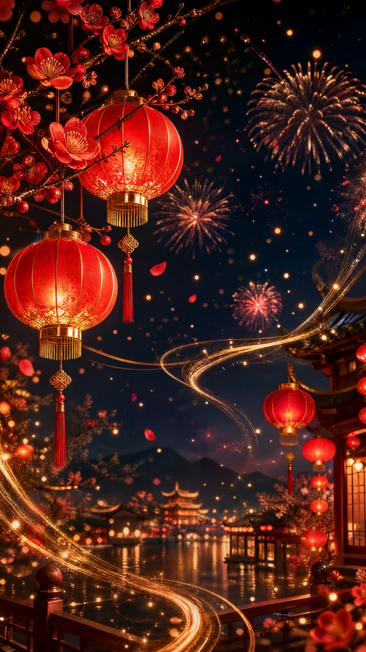 新年红金烟花手机壁纸