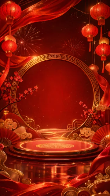 春晚喜庆红金舞台手机壁纸