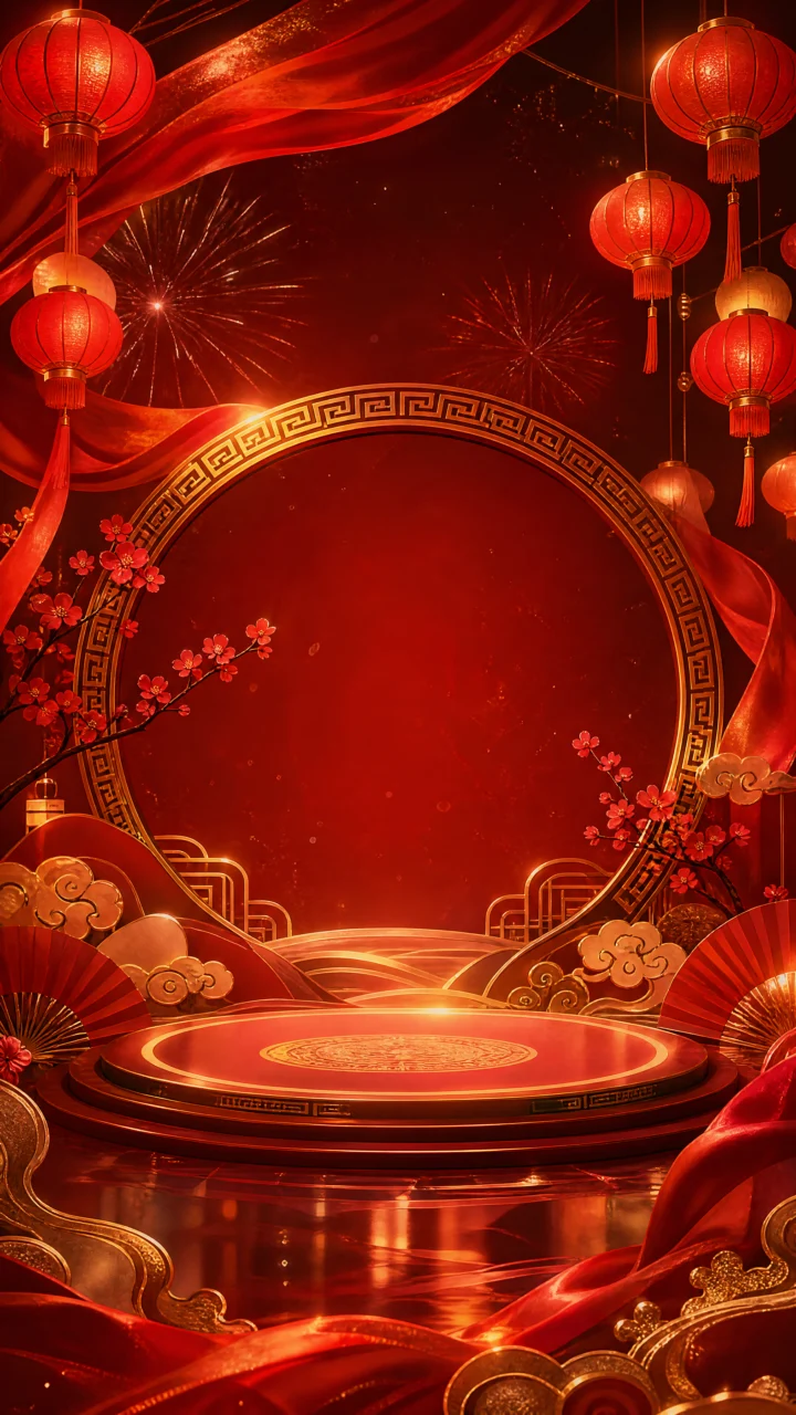 春晚喜庆红金舞台手机壁纸
