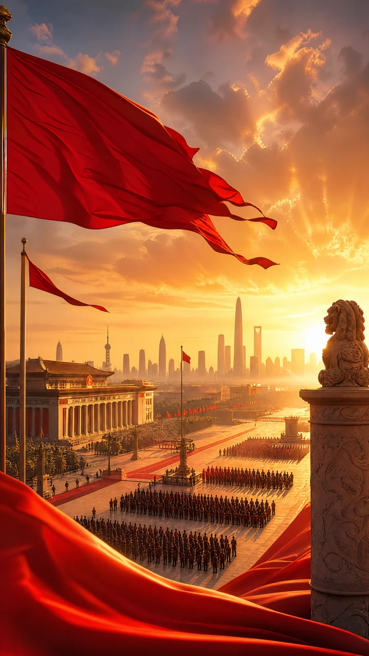 93阅兵庄严红金手机壁纸