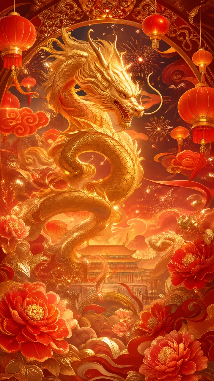 龙年祥瑞国风华丽手机壁纸