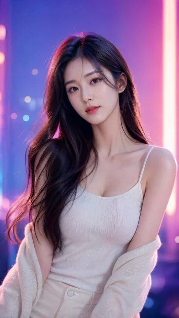 霓虹柔光气质美女手机壁纸