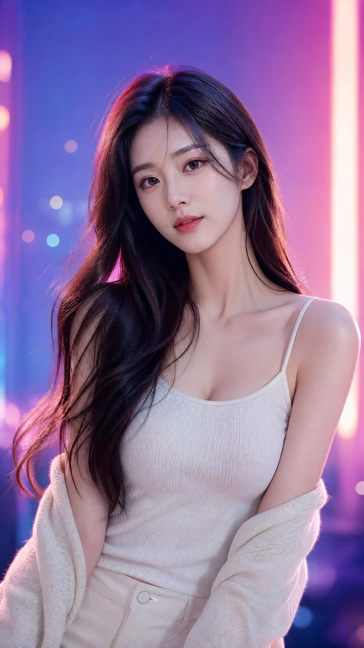 霓虹柔光气质美女手机壁纸