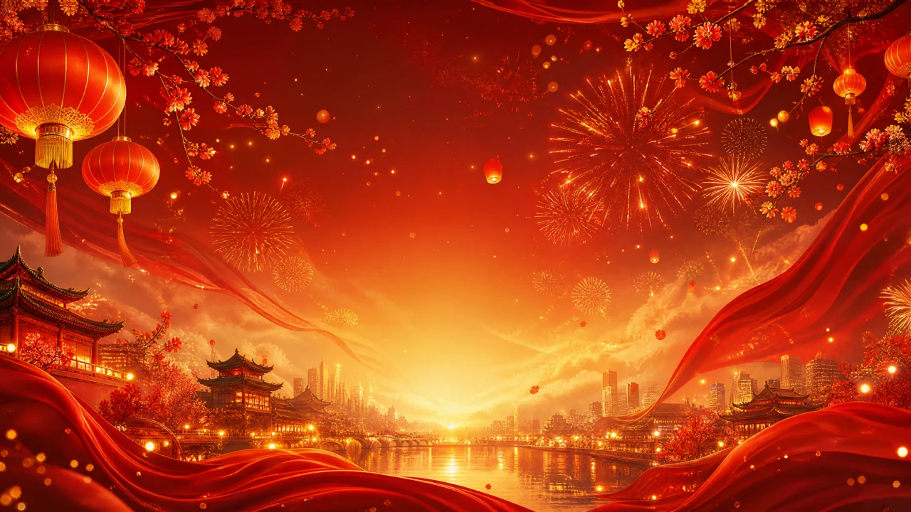 2026新年快乐喜庆金色烟花桌面壁纸