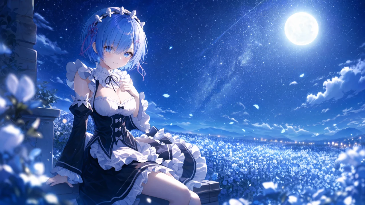 蕾姆梦幻月夜桌面壁纸