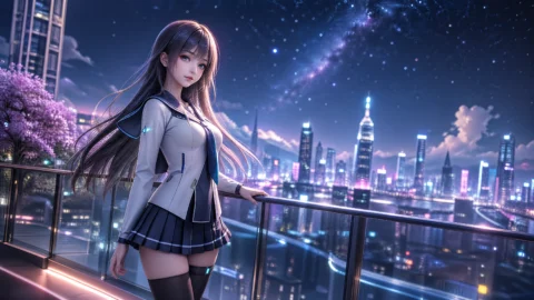 梦幻霓虹3D动漫少女桌面壁纸