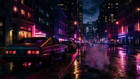 80年代霓虹城市夜景桌面壁纸