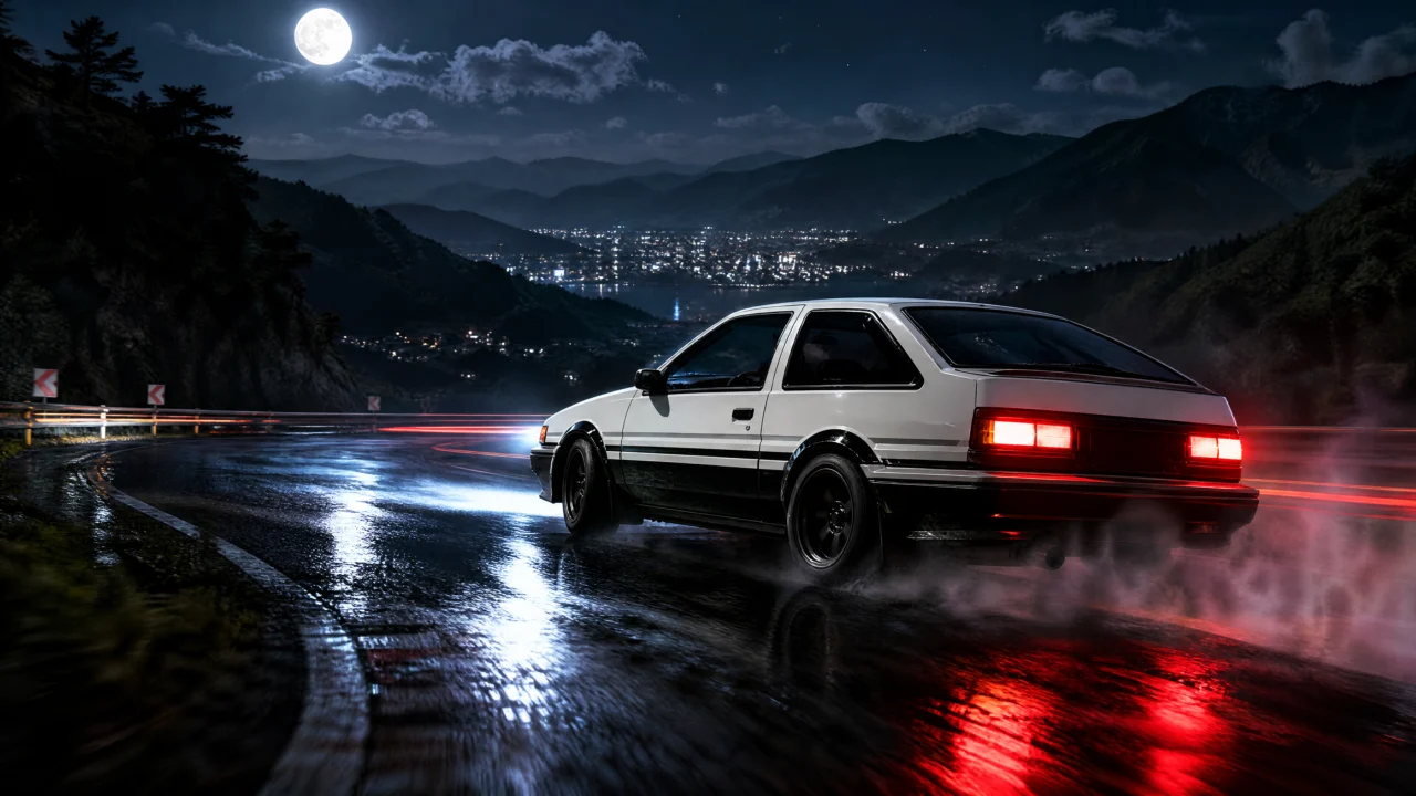 AE86夜色山路漂移桌面壁纸