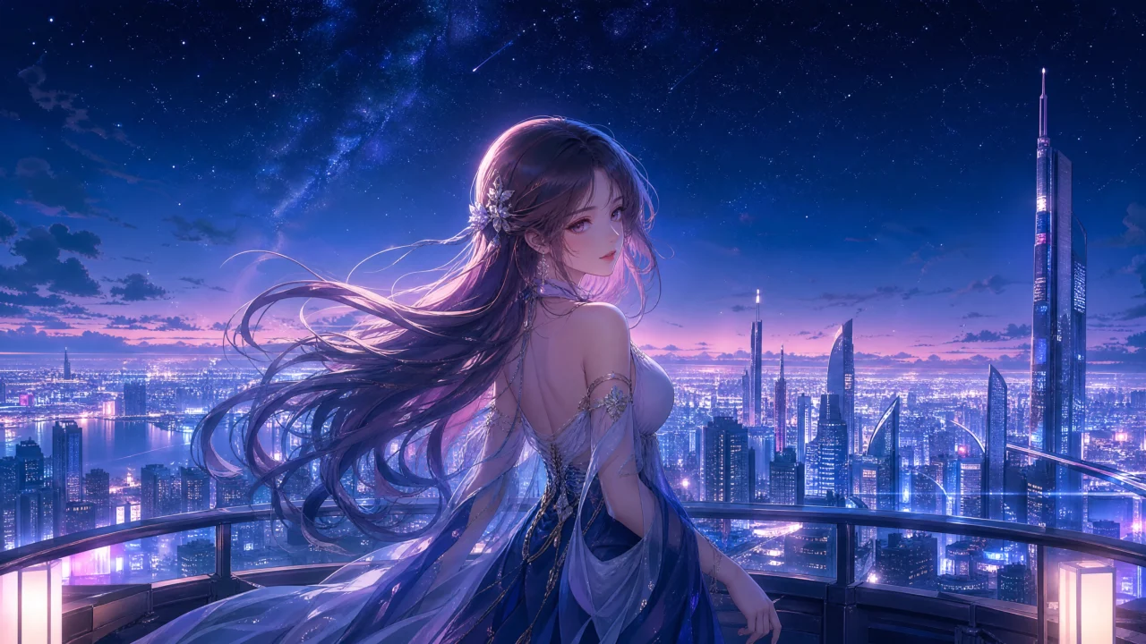 霓虹夜色动漫少女桌面壁纸