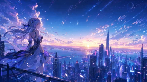 梦幻动漫未来都市桌面壁纸