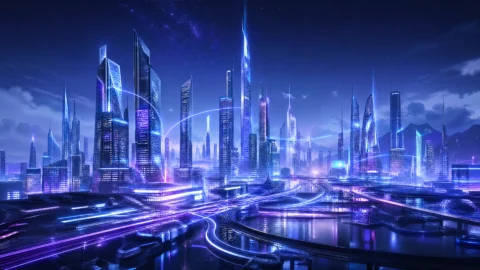 未来智慧城市夜景桌面壁纸