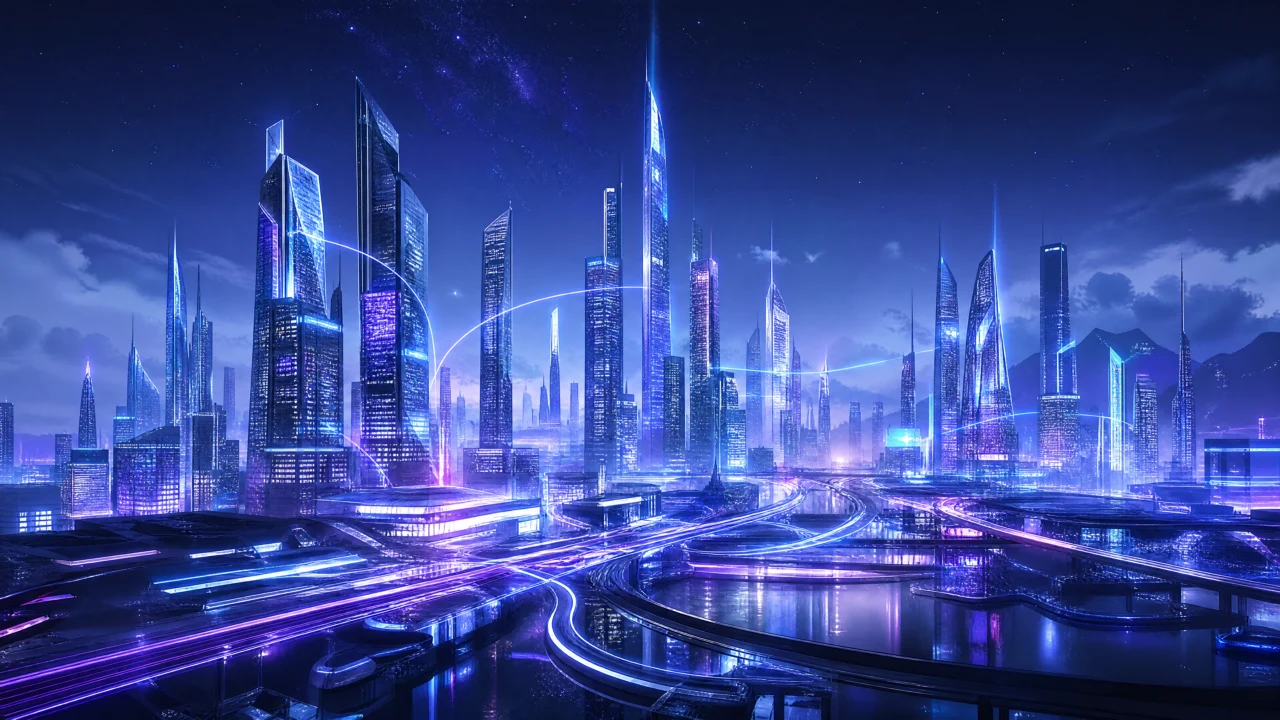 未来智慧城市夜景桌面壁纸