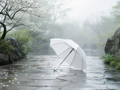 雨后白伞静谧平板壁纸